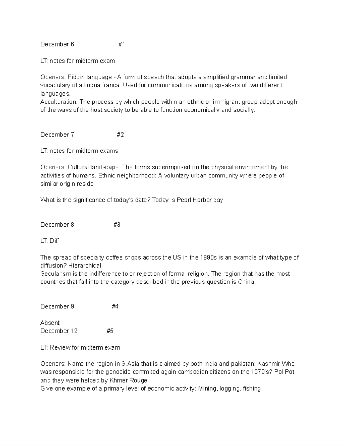 Human geography notes 3 - Google Docs - December 6 # LT: notes for ...