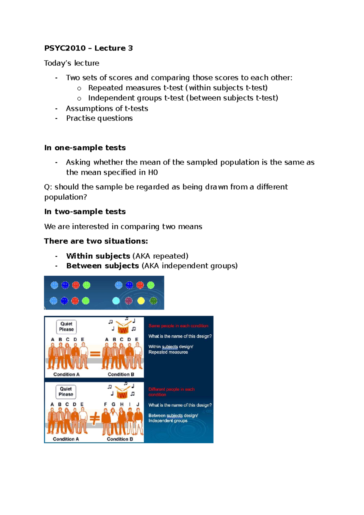 PSYC2010 Lecture 3: Comparing Scores - Repeated vs Independent Groups ...