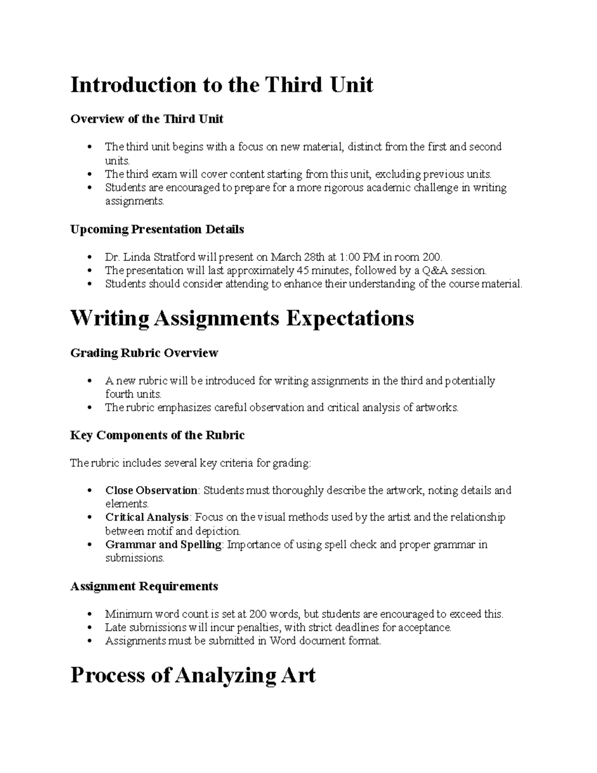 ART H 3:17:2025 - Overview of Unit 3: Art Analysis & Assignments - Studocu