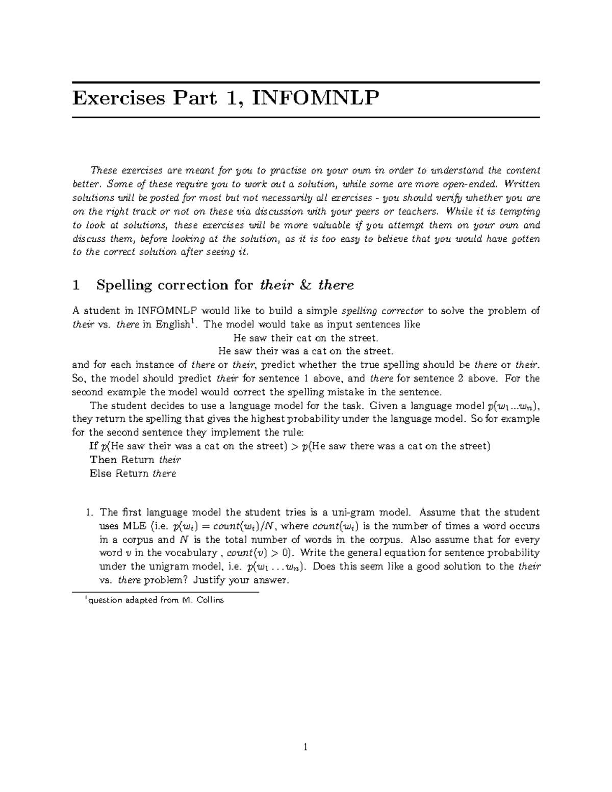Exercises Part 1, INFOMNLP: Spelling Correction and Language Models ...