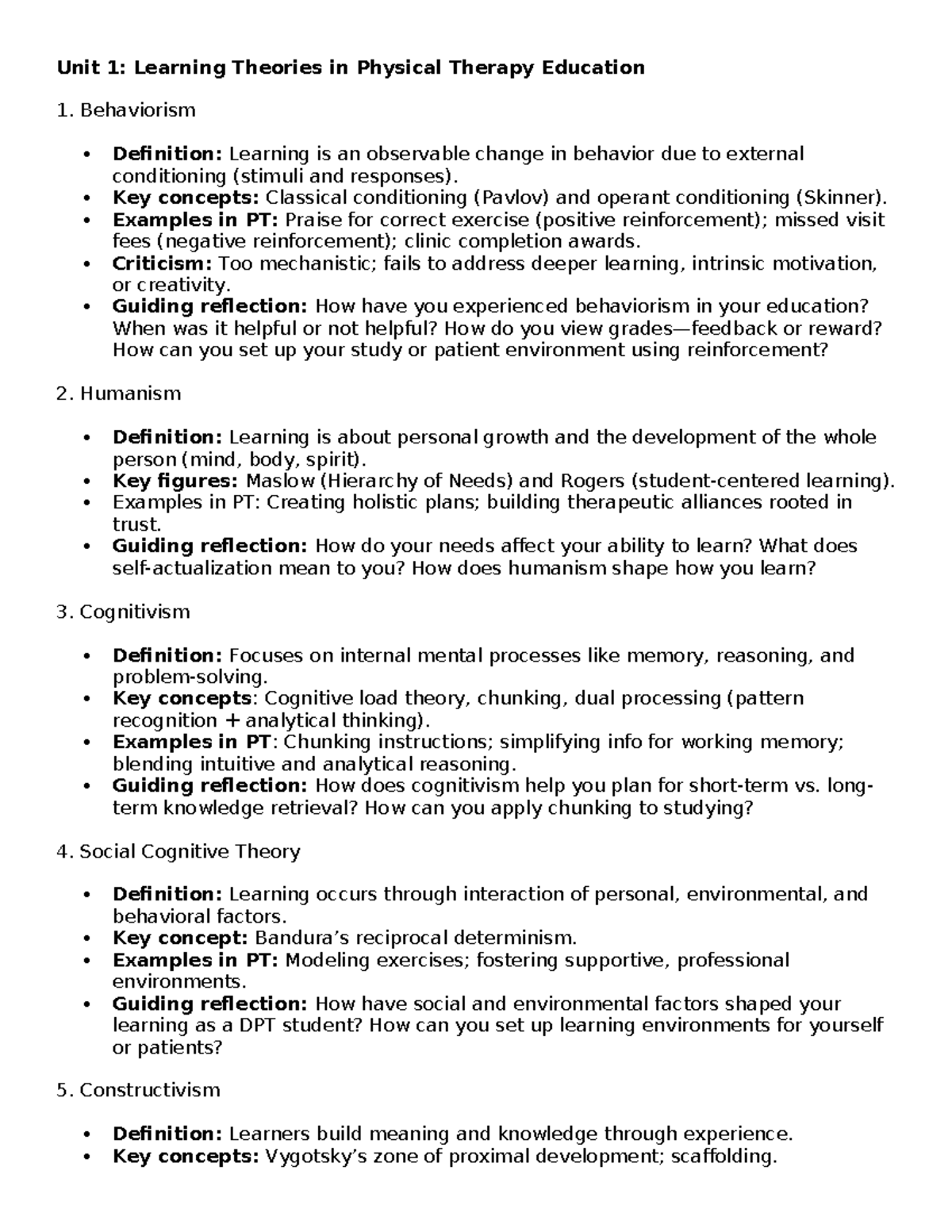 Unit 5 Study Guide: Goal Setting, Motivation, & ICF Framework in PT ...