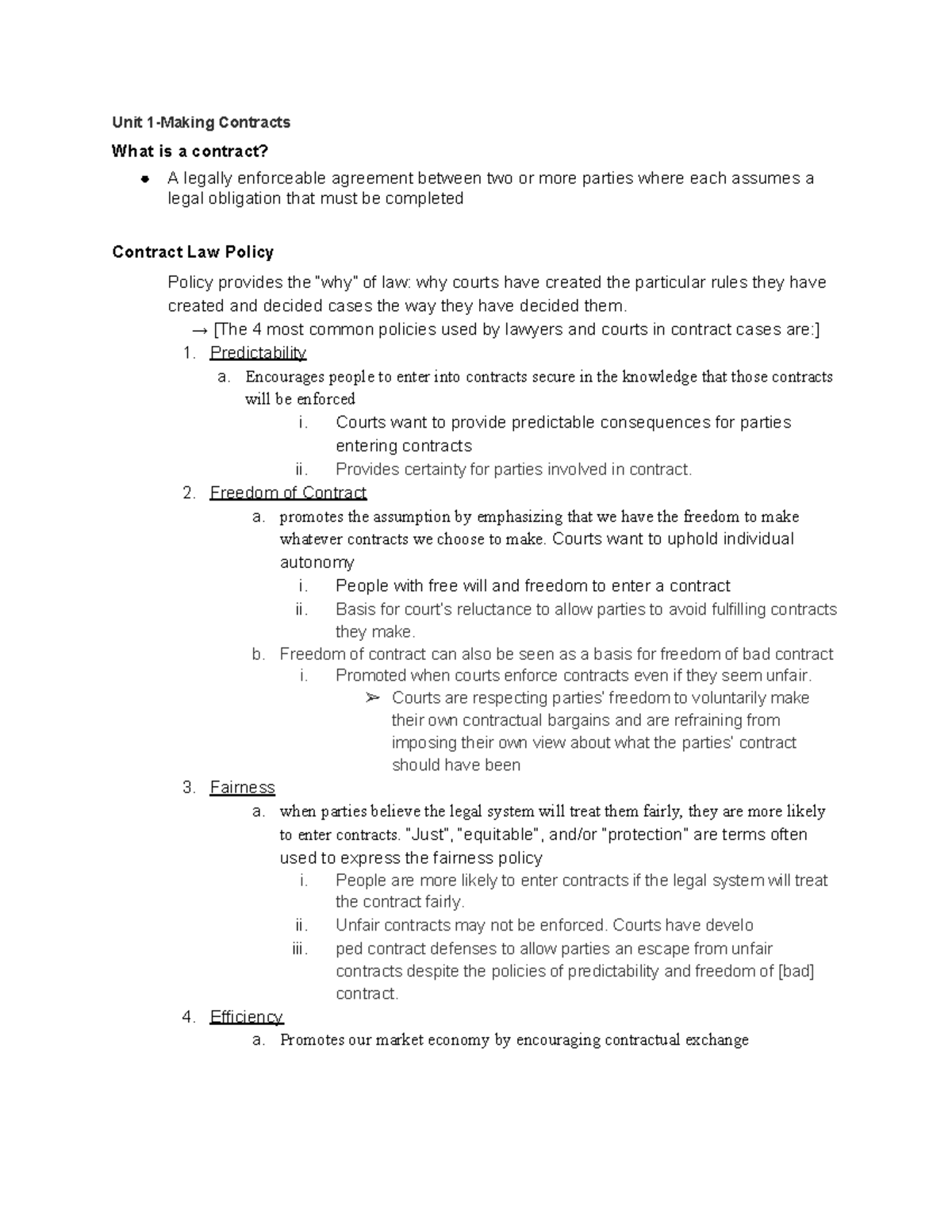Contracts Law Outline: Unit 1 Overview and Key Principles - Studocu