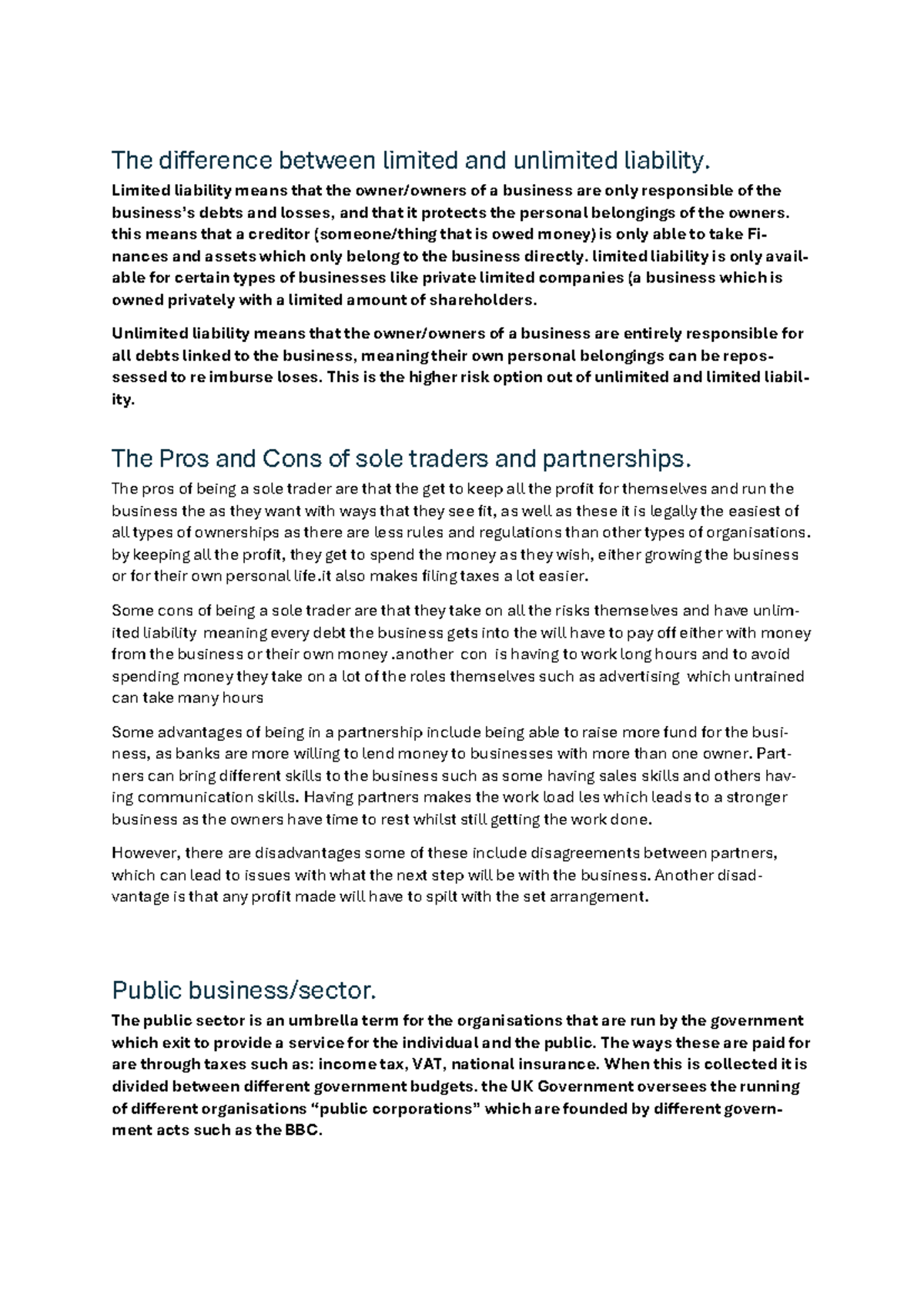 Business Coursework: Limited vs Unlimited Liability Analysis - Studocu