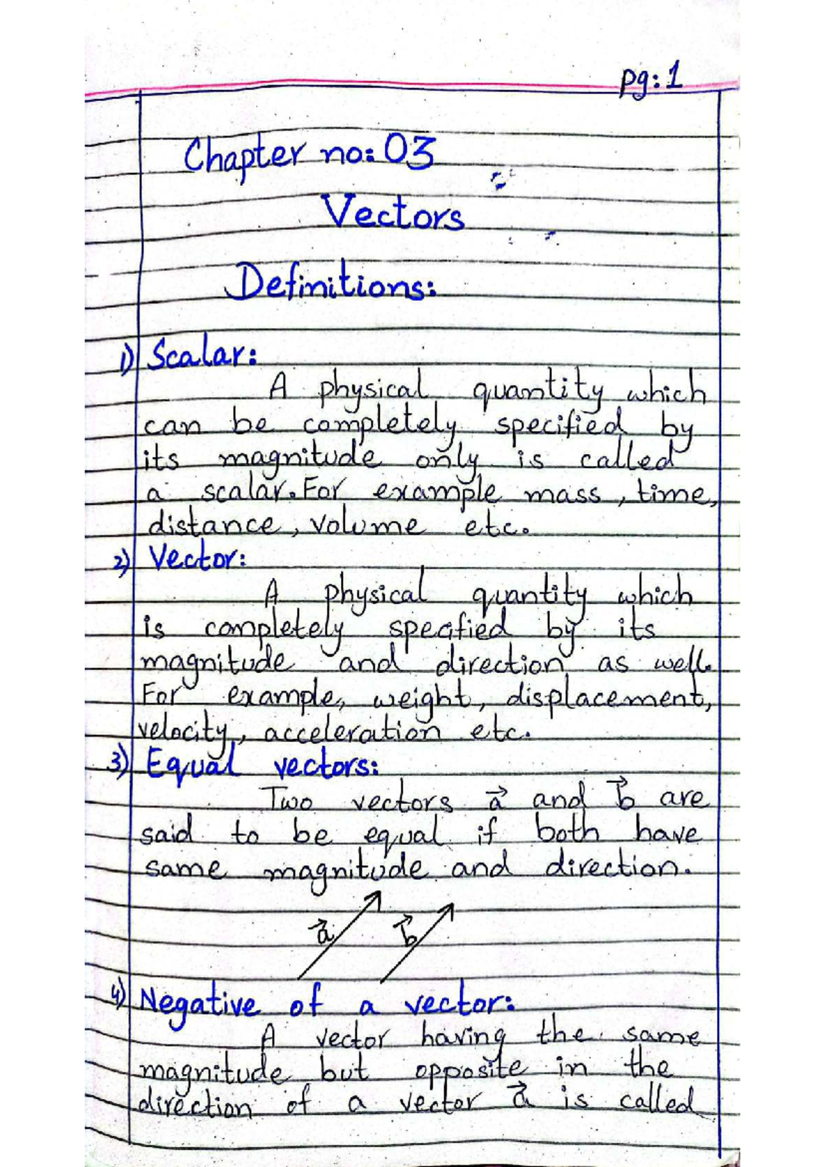 Vectors: Definitions and Exercises (Chapter 03) - Studocu