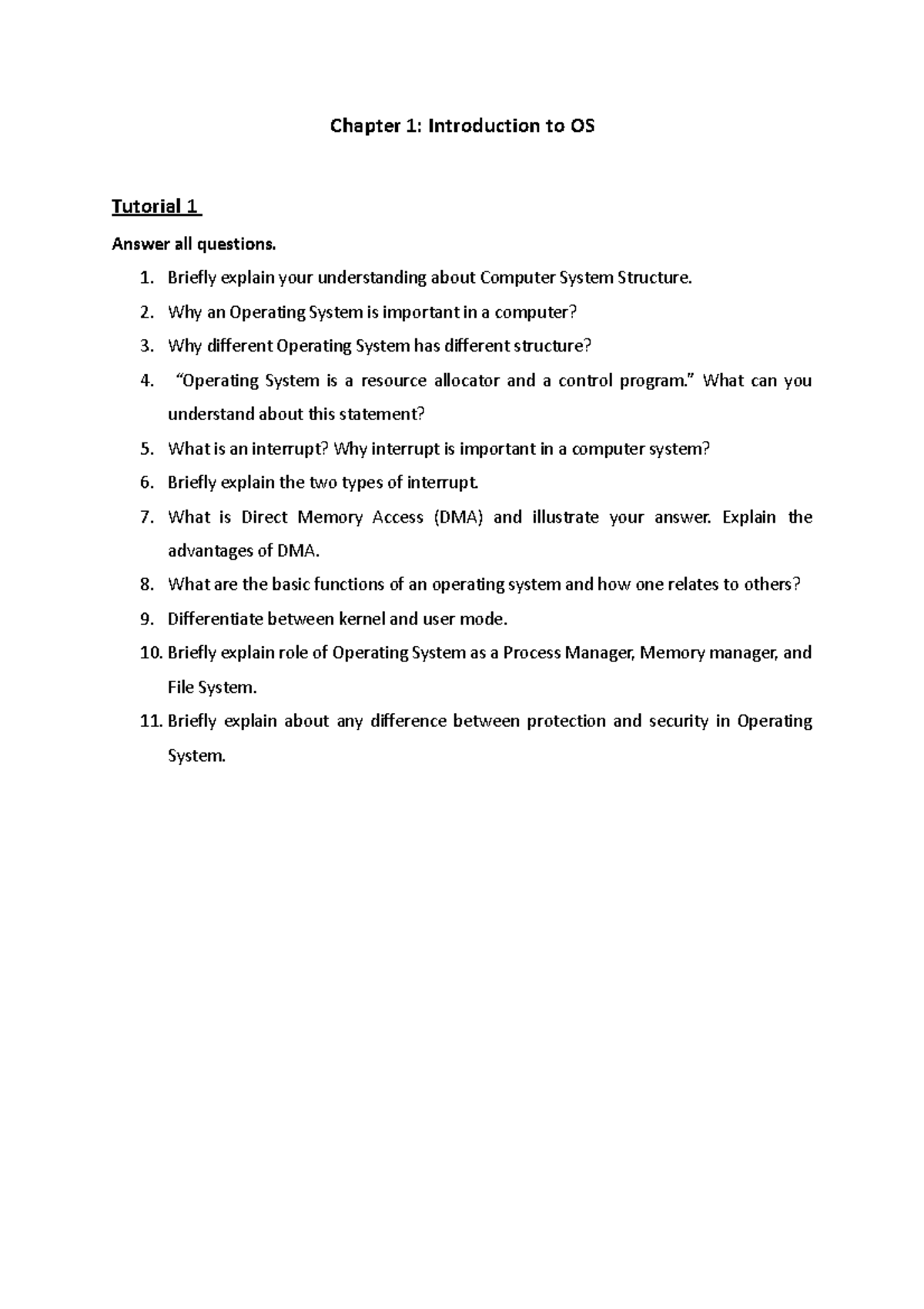 CSC520 - Principles of Operating Systems - Tutorial 1: Chapter 1 ...