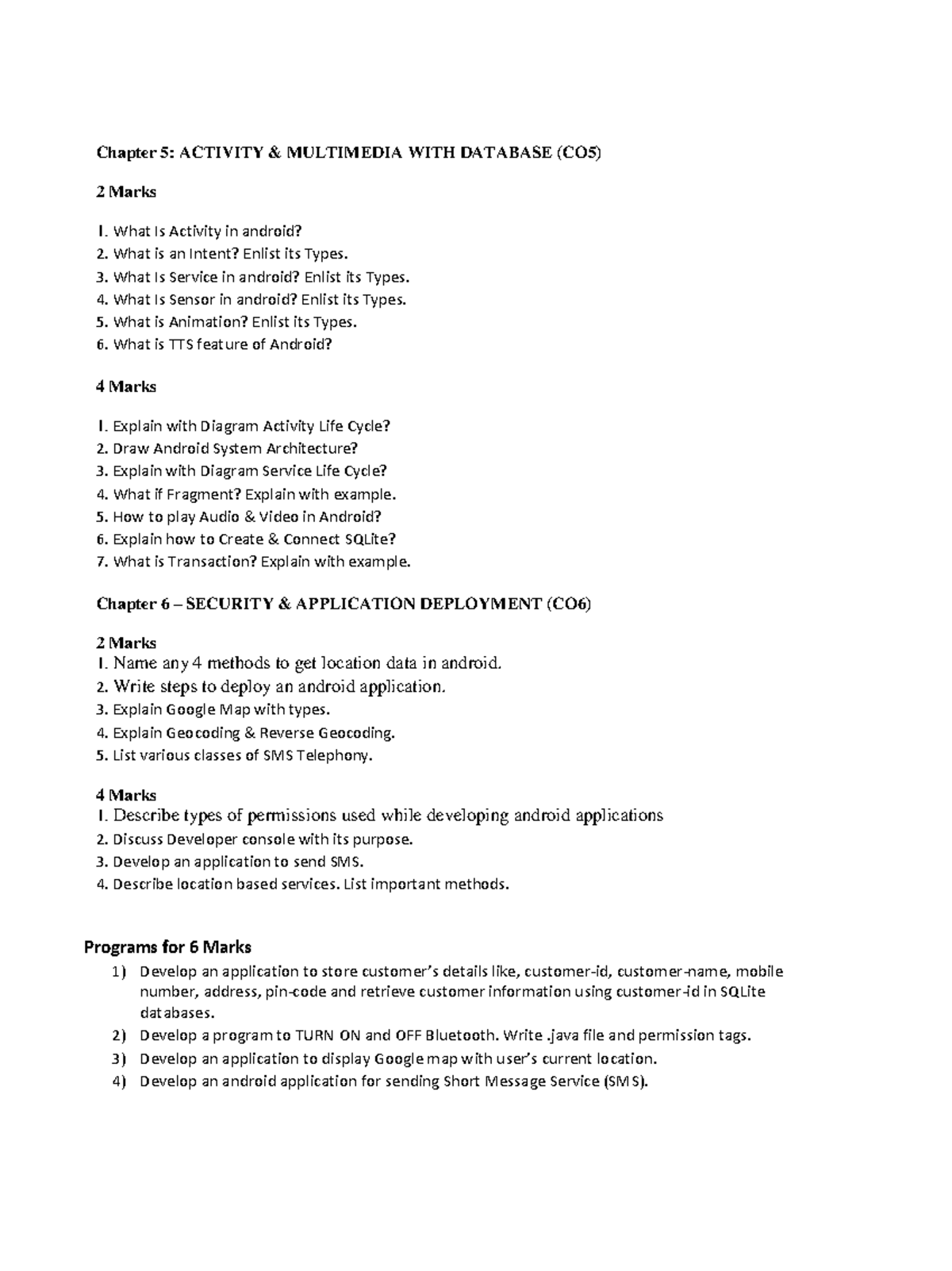 MAD Questions for Unit 5 & 6: Activity, Security & Deployment (CO5, CO6 ...