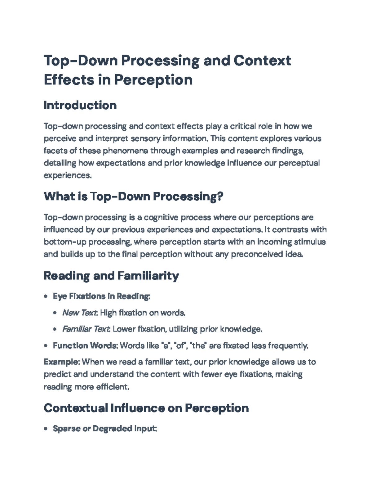 Top-Down Processing and Context Effects in Perception: A Comprehensive ...
