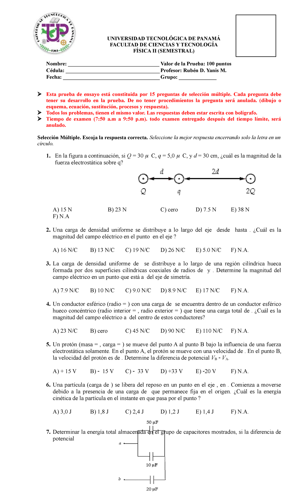 Prueba Semestral Fis II - 1s2021 (R.Y) de Selección Múltiple - Document Preview