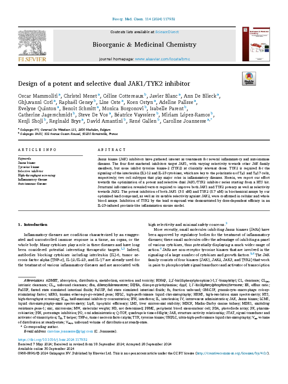 Design of a Potent and Selective Dual JAK1/TYK2 Inhibitor (Bioorg. Med ...