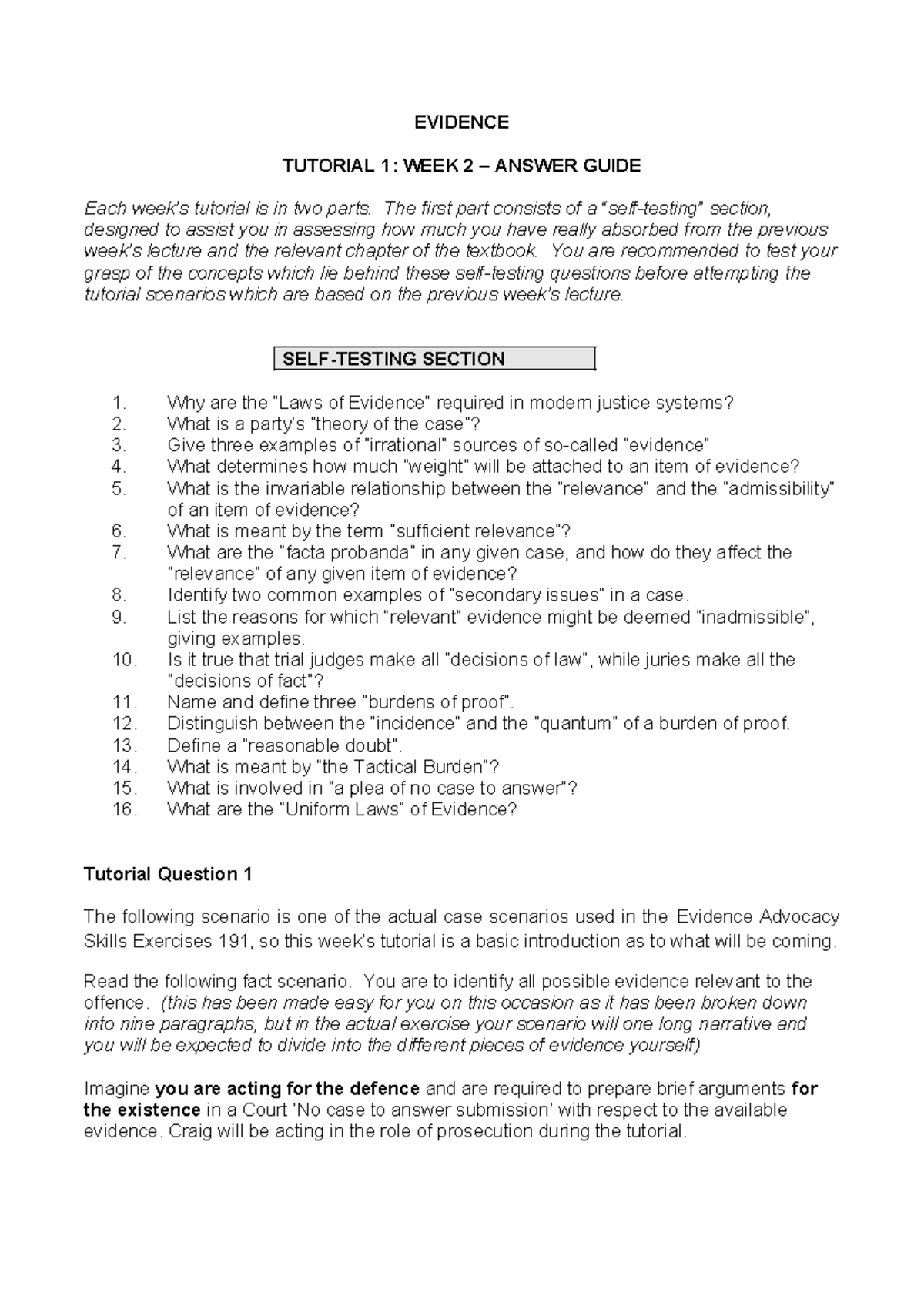 Evidence Tute 1 - Week 2 - Fact Scenario Breakdown and Analysis Guide ...