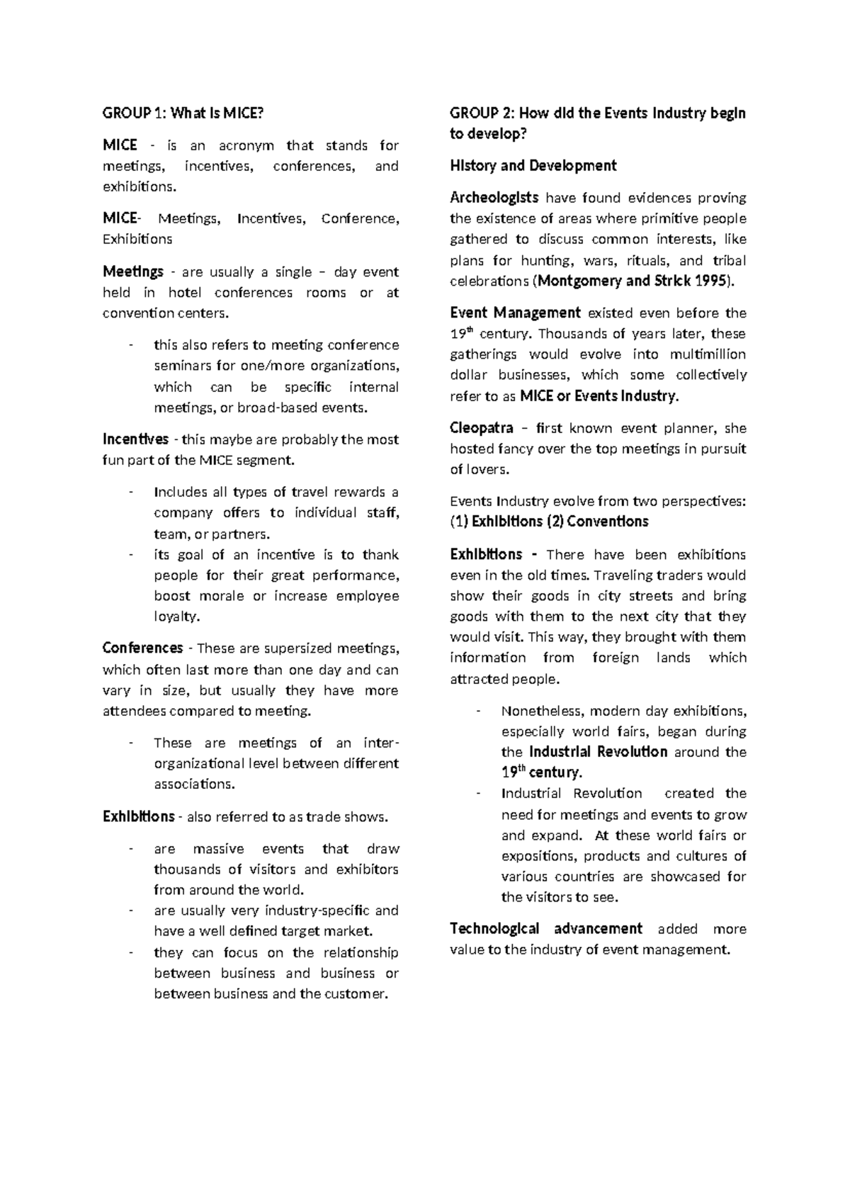 Events Reviewer - GROUP 1: What is MICE? MICE - is an acronym that ...