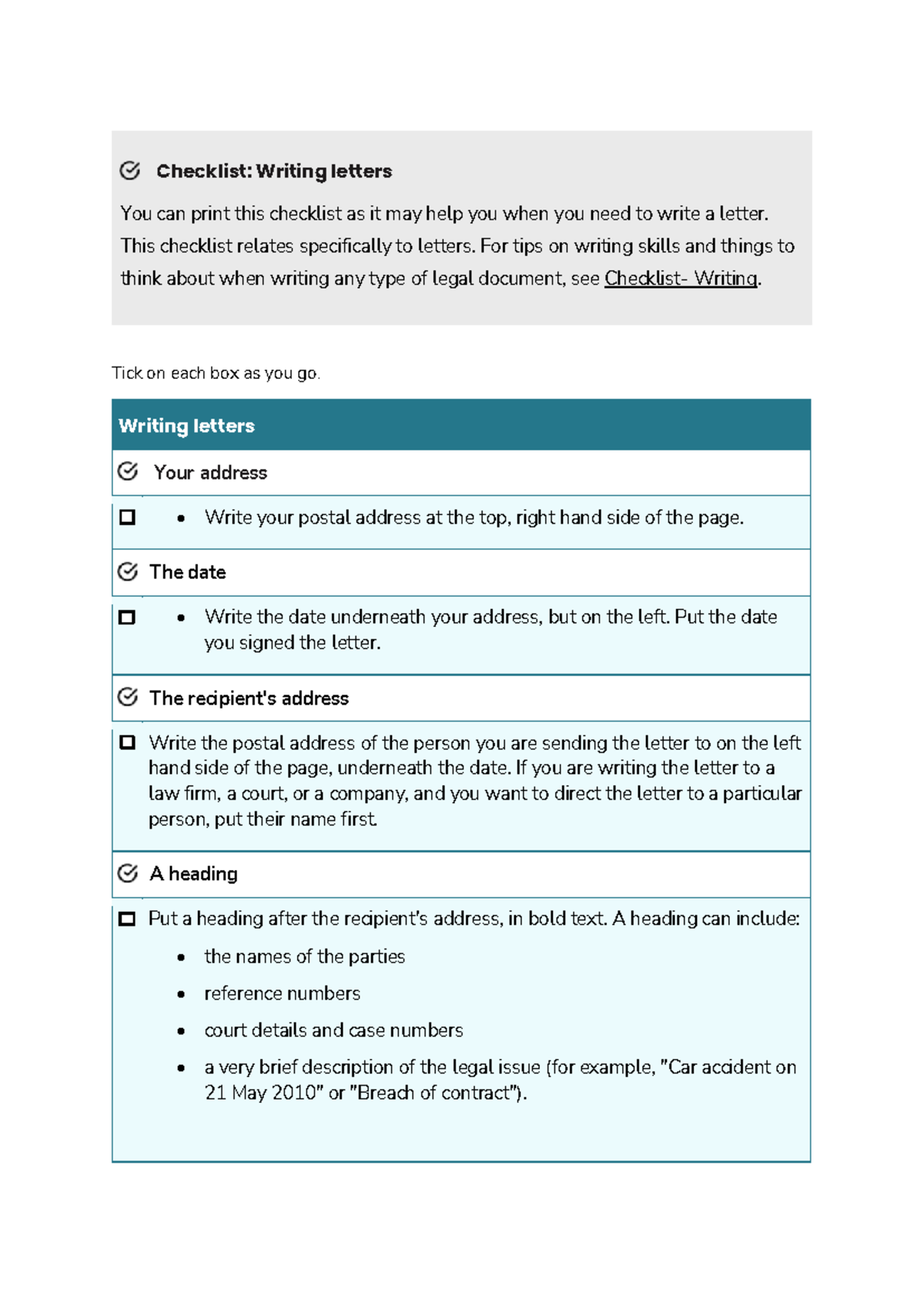 Checklist: Writing Letters for Legal Documents and Correspondence - Studocu