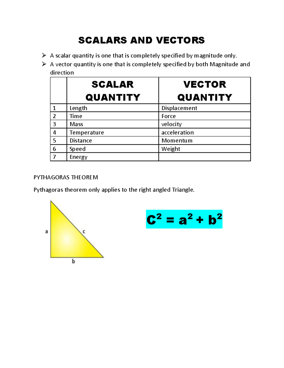 SCAL 101: Scalars and Vectors - Key Concepts and Examples - Studocu
