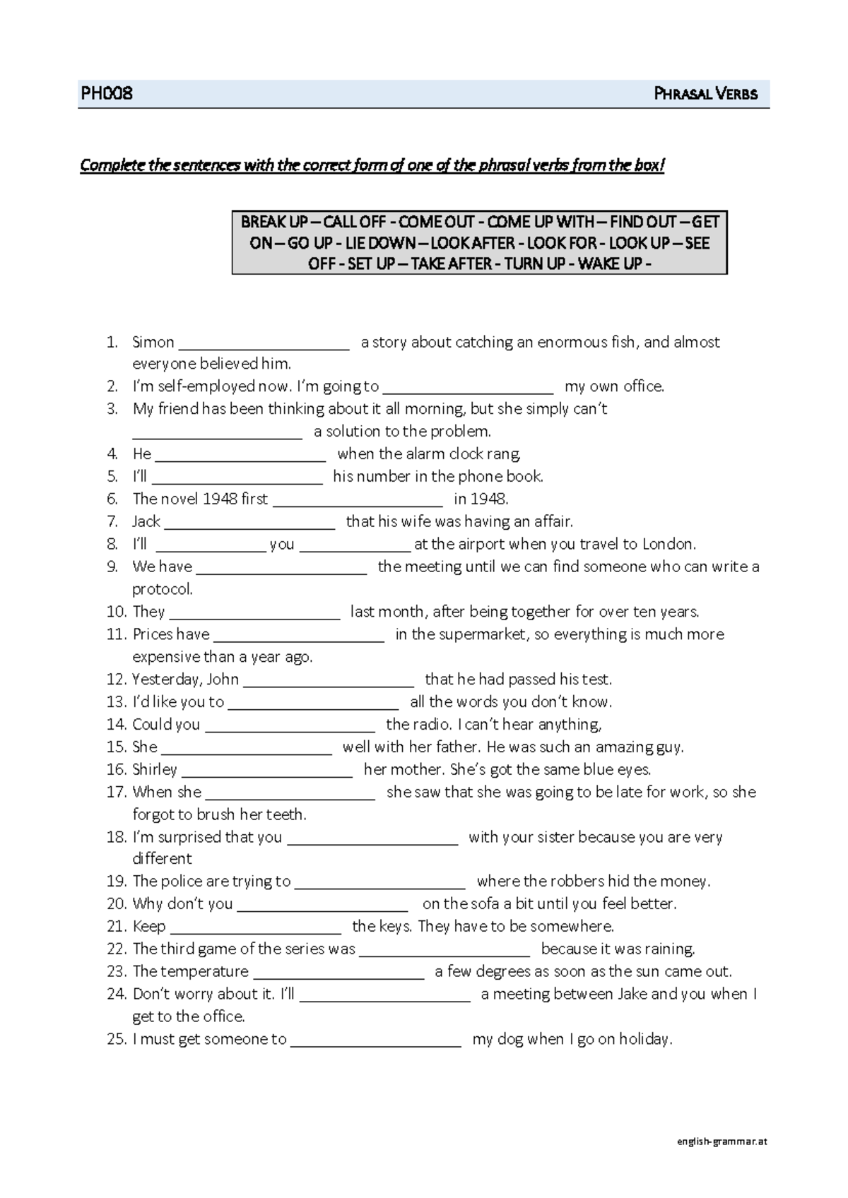 PH008 Phrasal Verbs Practice - Complete the Sentences - Studocu