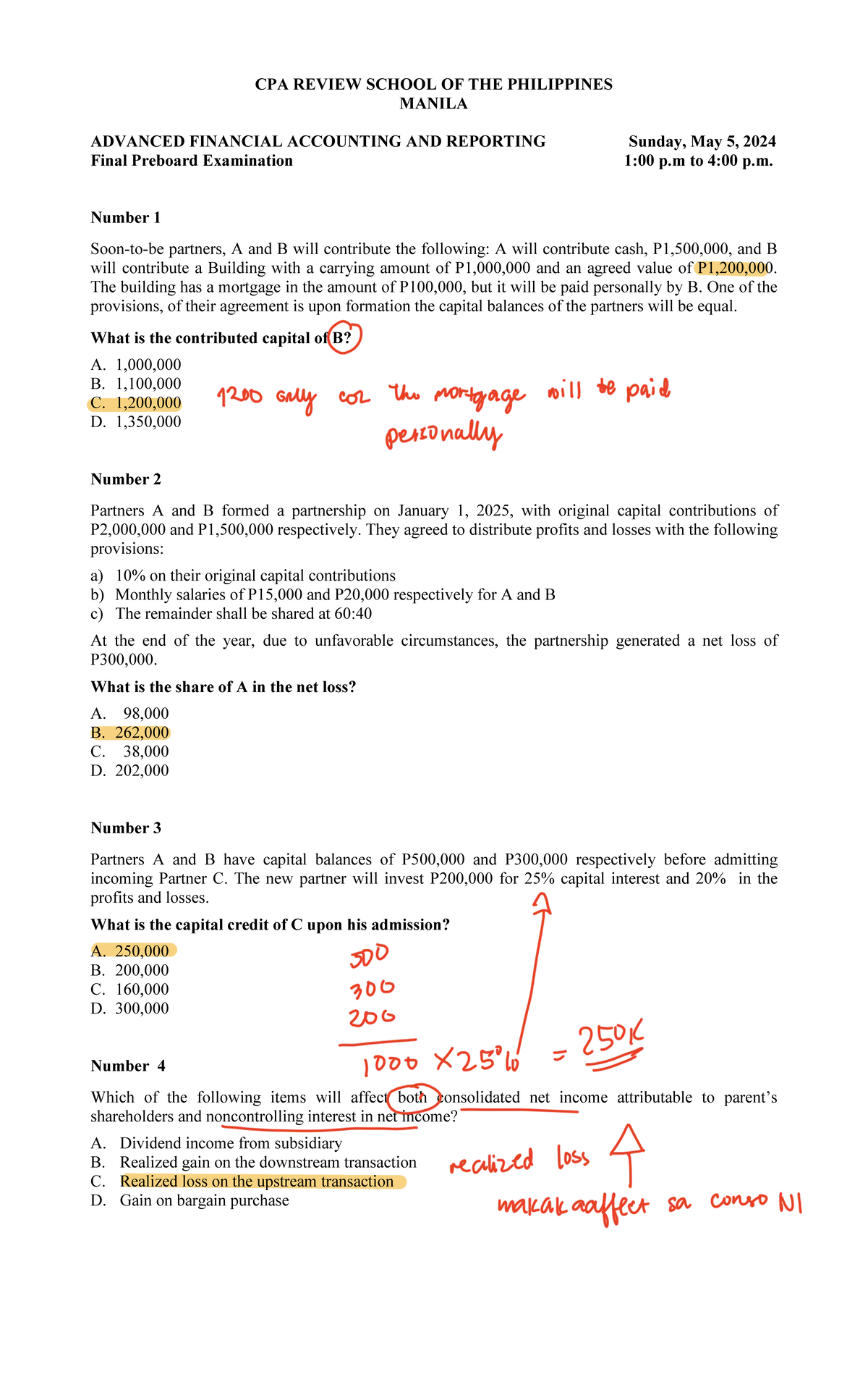 Advanced Financial Accounting and Reporting (Cpar95afarfinal) Preboard Exam 2024 - Document Preview