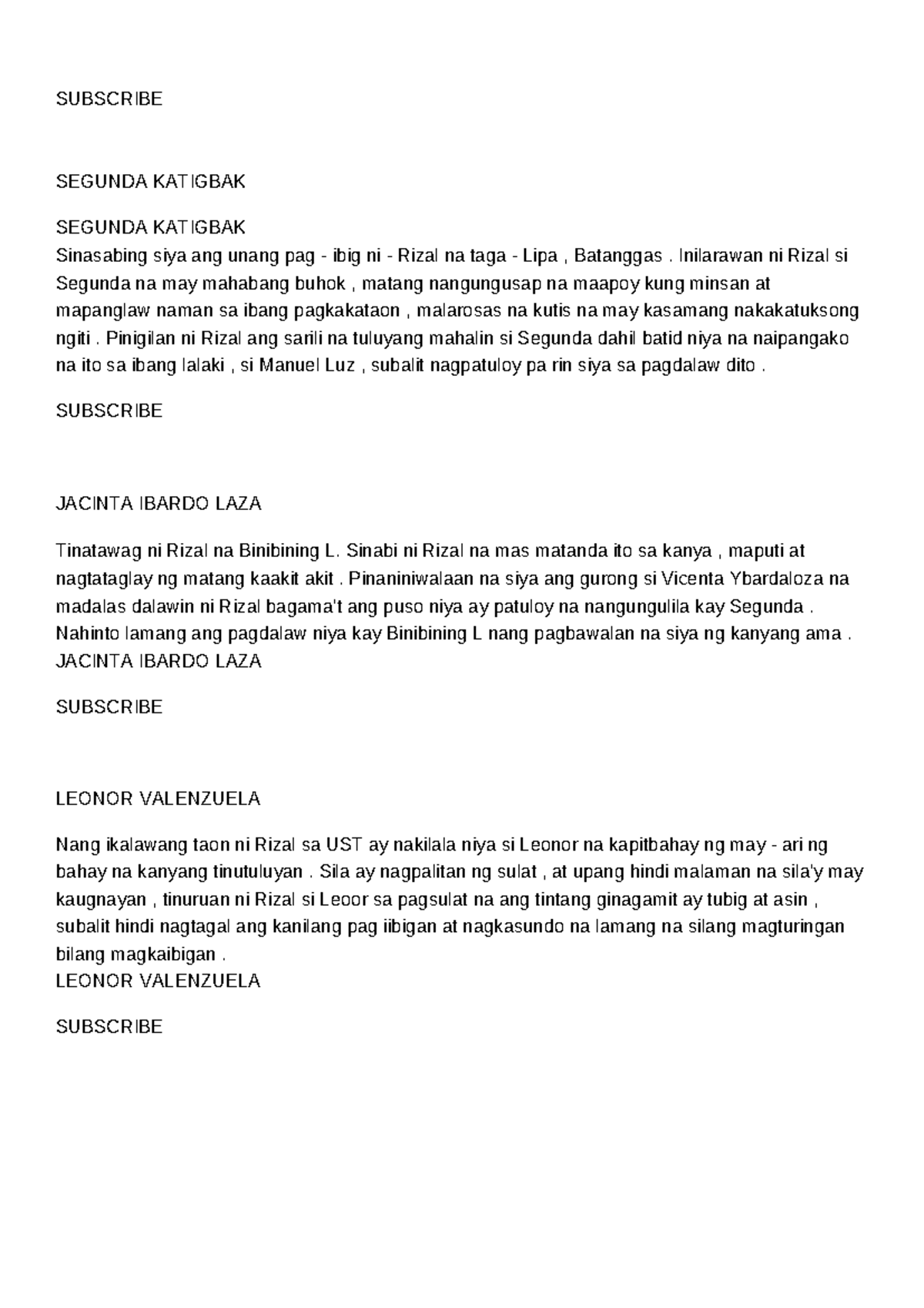 Segunda Katigbak: Rizal's First Love and Other Influences - Studocu