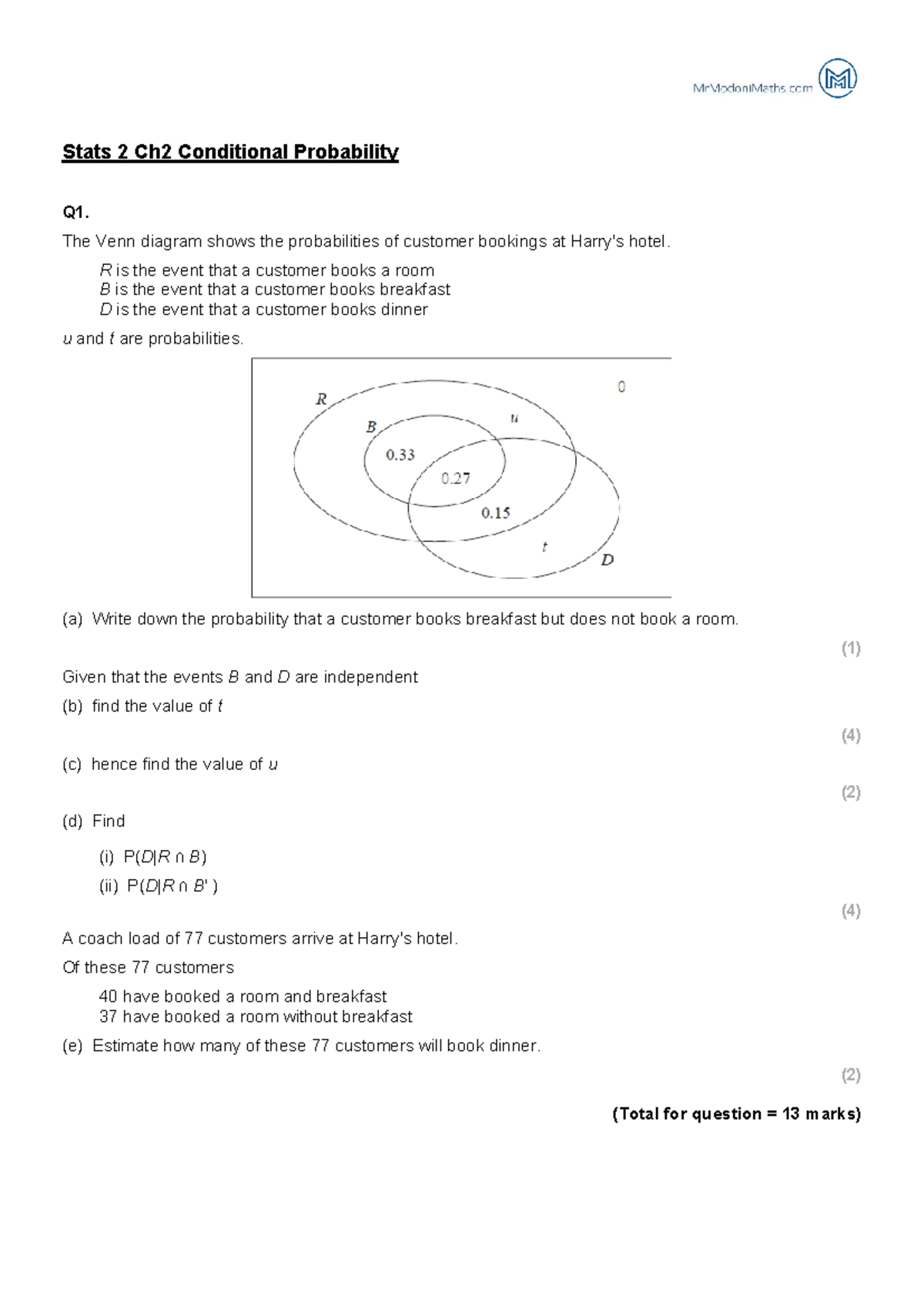Stats 2 Ch2 - Conditional Probability Exercises and Solutions - Studocu