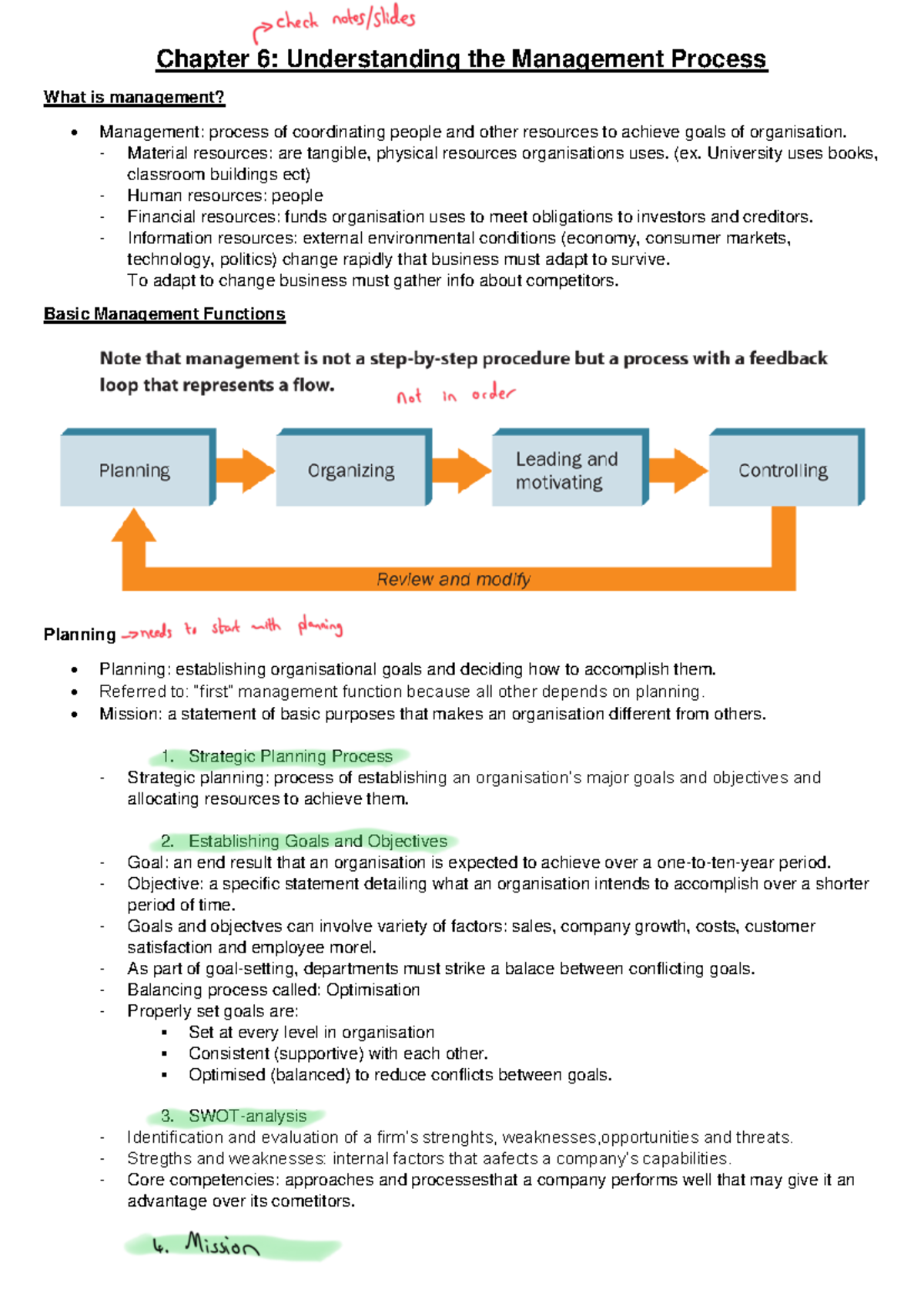 Chapter 6 Summary Notes: The Management Process - BusMan 113 - Studocu