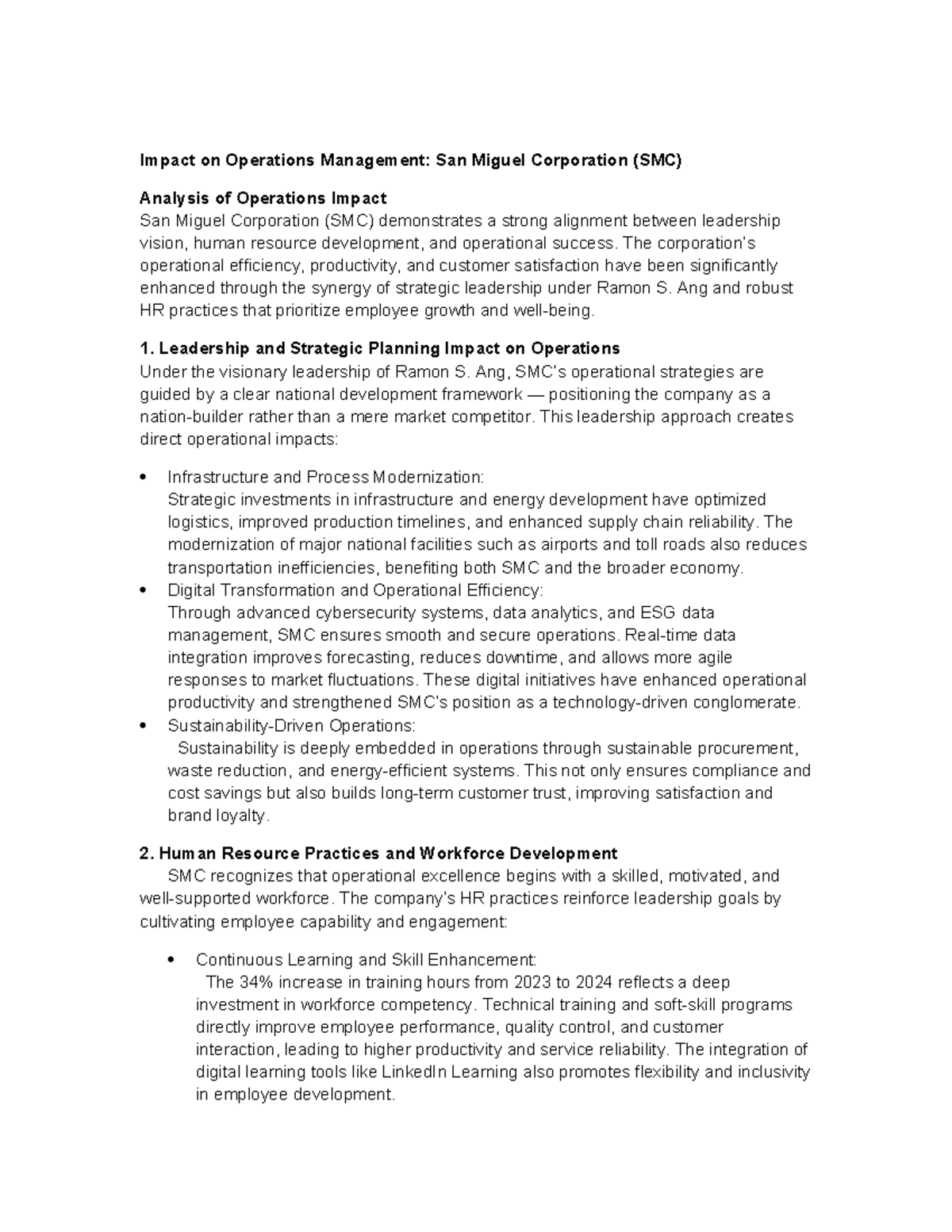 Impact on Operations Management: SMC Analysis and Insights - Studocu