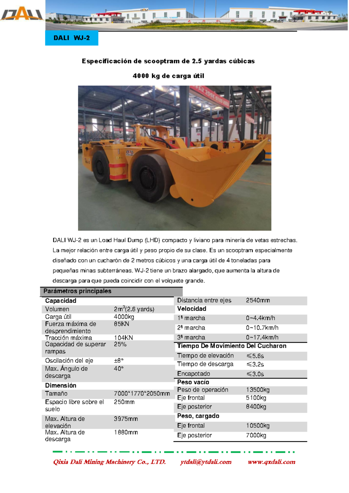 Especificación del Scooptram DALI WJ-2 de 2 yardas cúbicas - Studocu