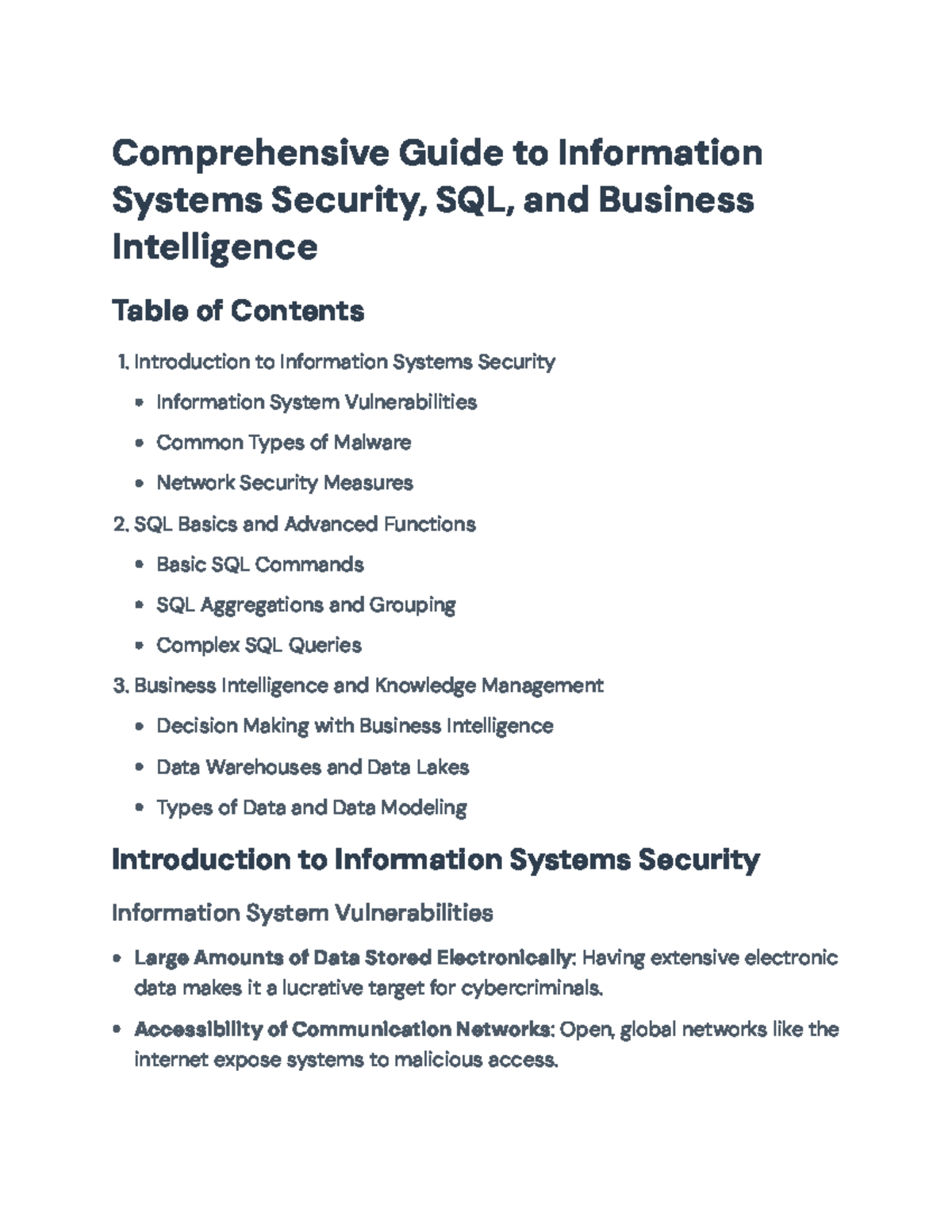 Comprehensive Guide to INFO SYS Sec, SQL & Business Intelligence ...