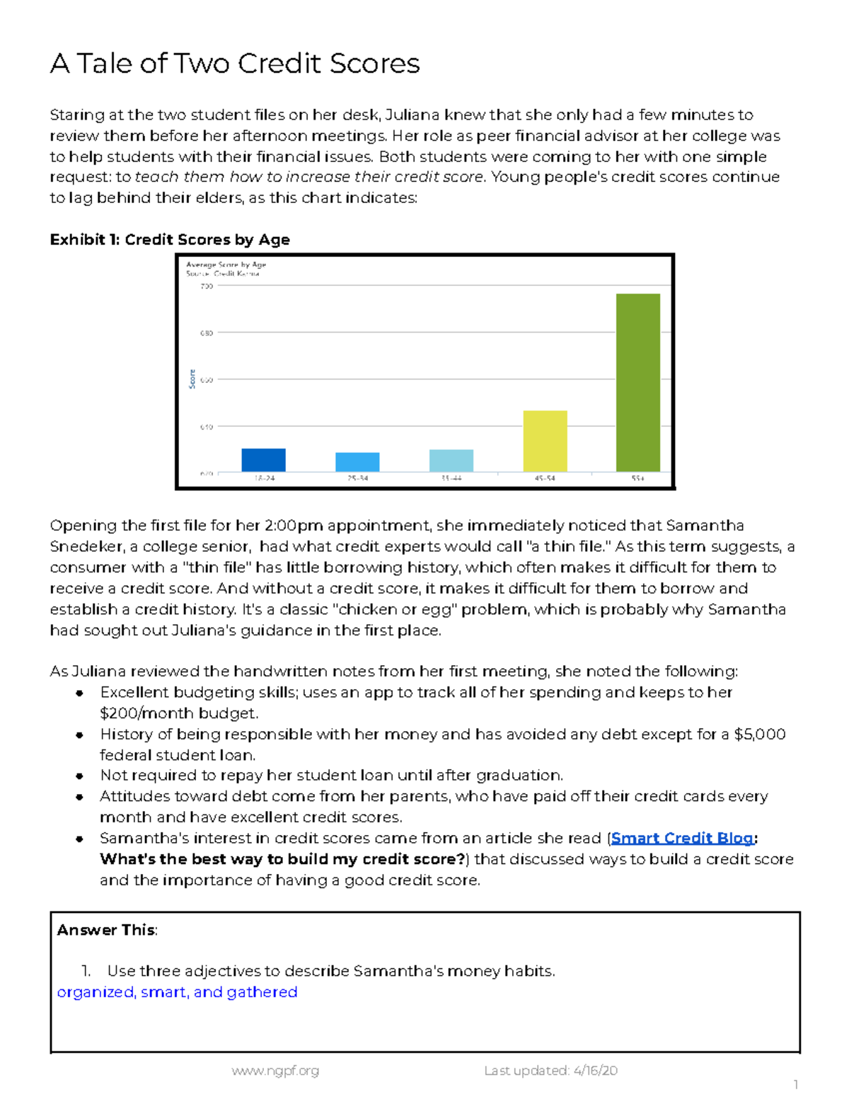 Copy of Activity 4 - Managing Credit CS A Tale of Two Credit Scores - A Tale of Two Credit ...