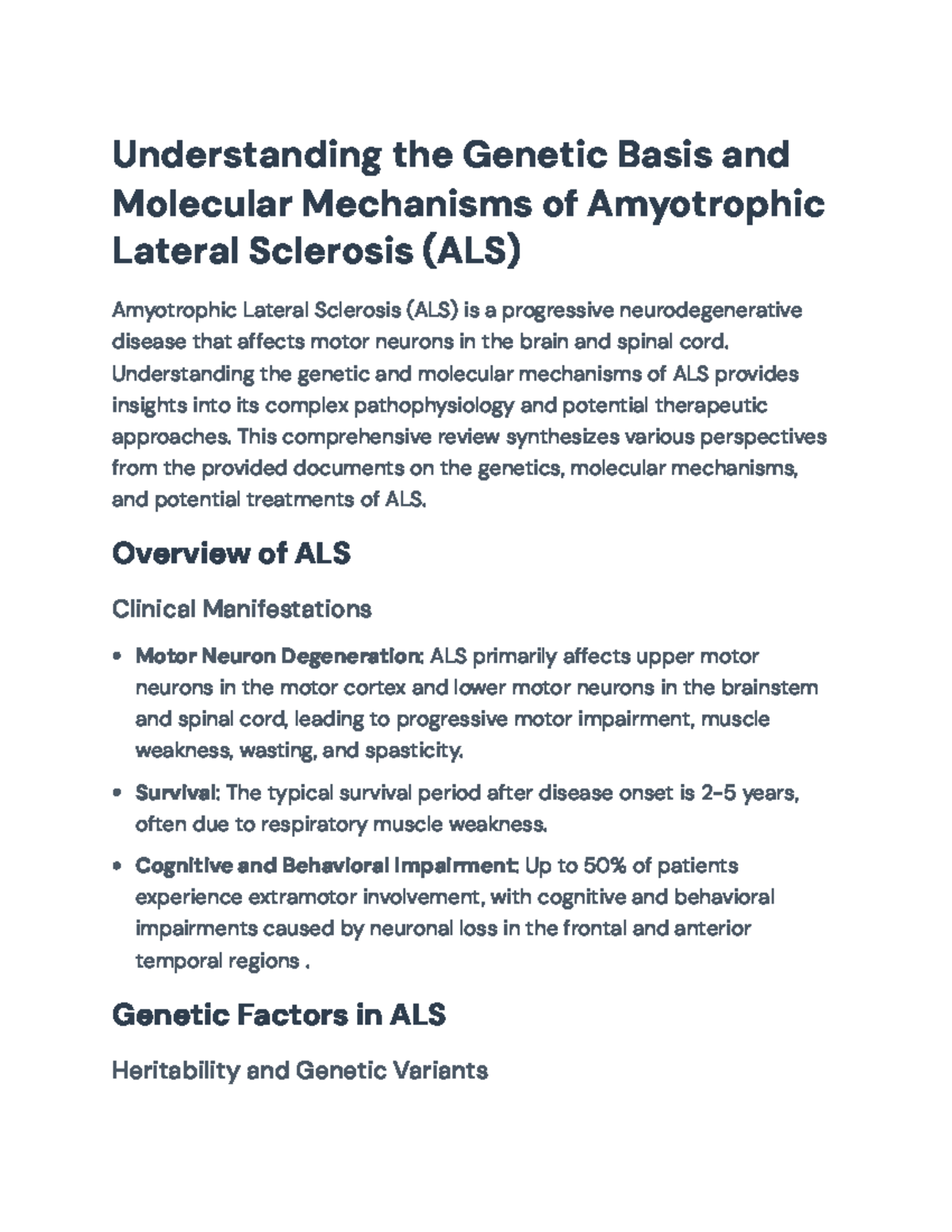 Genetic and Molecular Mechanisms of Amyotrophic Lateral Sclerosis (ALS ...