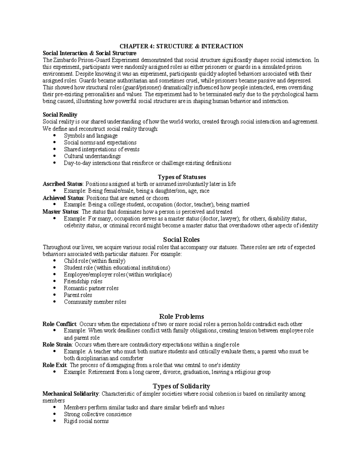 CHAPTER 4, 5, 6: SOCIAL INTERACTION & DEVIANCE - Exam 2 Study Guide ...
