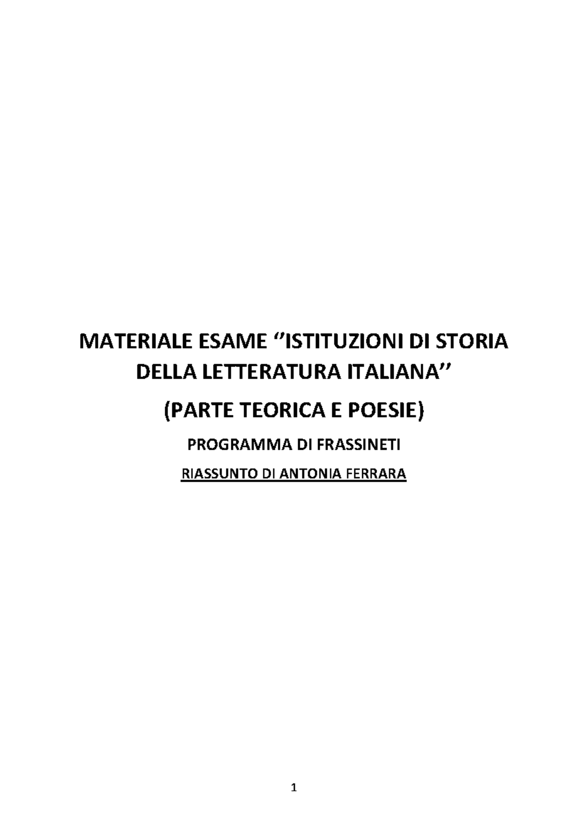 Materiale Esame DI Istituzioni DI Storia Della Letteratura Italiana - Document Preview