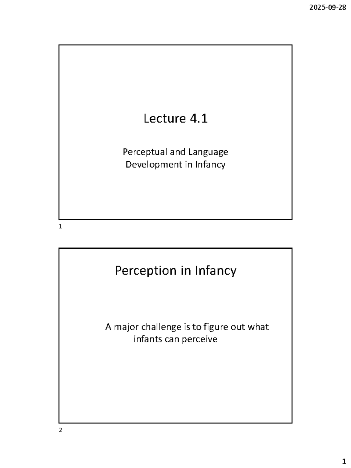 Perceptual and Language Development in Infancy (PSY 101 - Lecture Notes ...