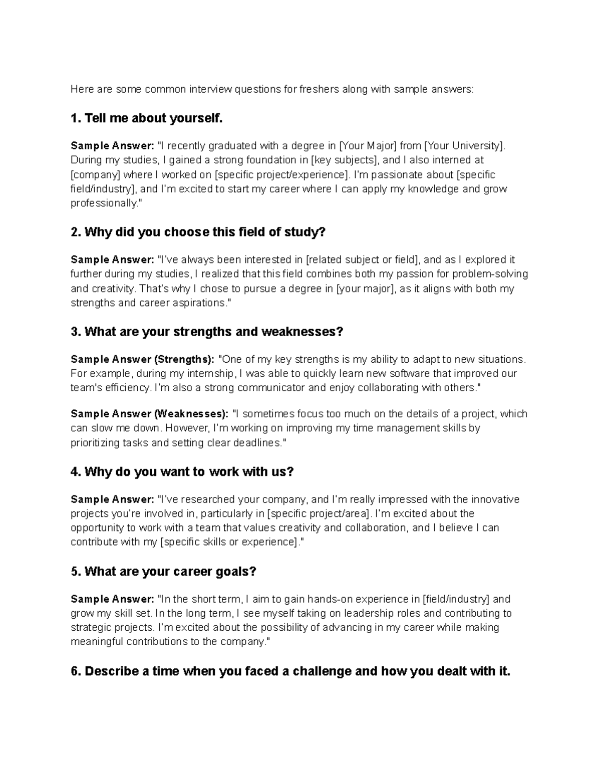 Interview Questions - Here are some common interview questions for ...