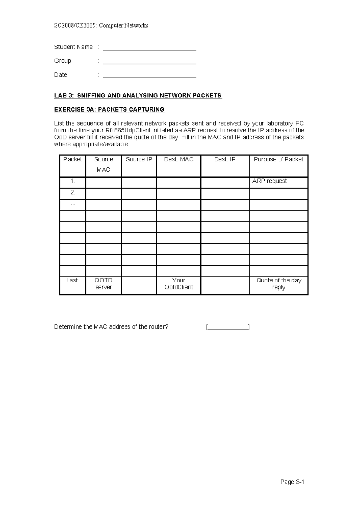 CE3005: Computer Networks Lab 3 - Sniffing & Analyzing Packets - Studocu