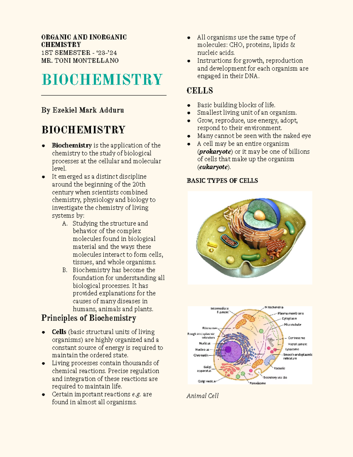 Inorganic & Organic Chemistry Lecture Notes (CHEM 1ST SEM '23) - Studocu