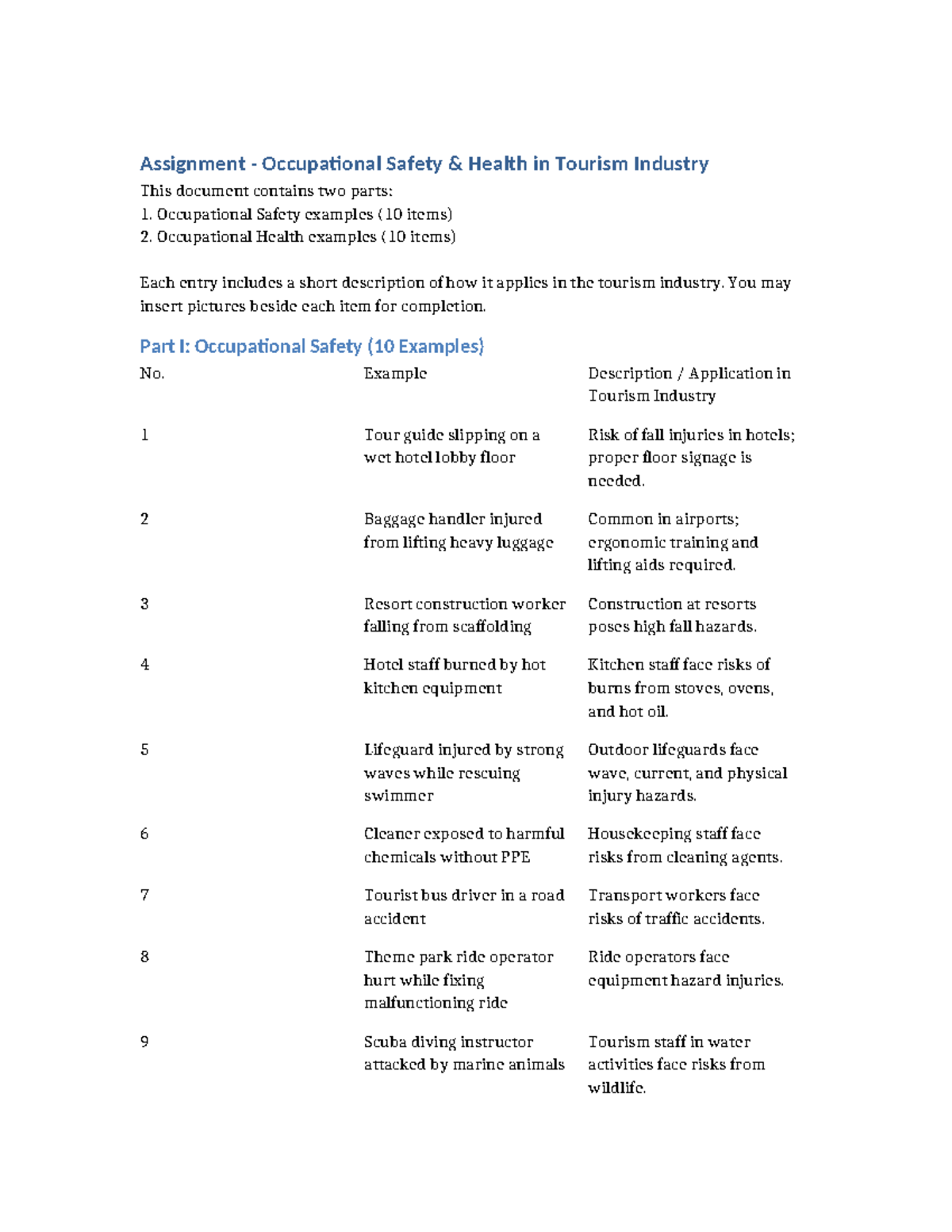 Occupational Safety & Health in Tourism Industry: Key Examples - Studocu