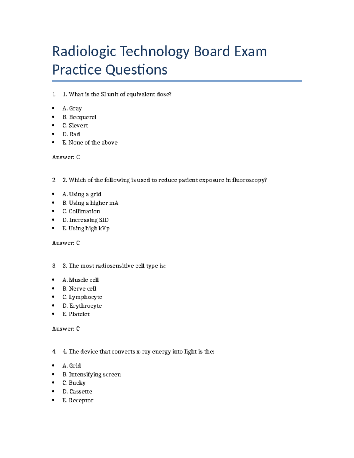 Radtech Board Exam Practice Questions & Answers - Studocu