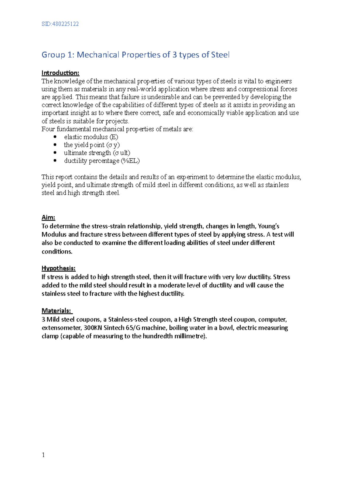 CIVL2110 Lab report - Group 1: Mechanical Properties of 3 types of ...