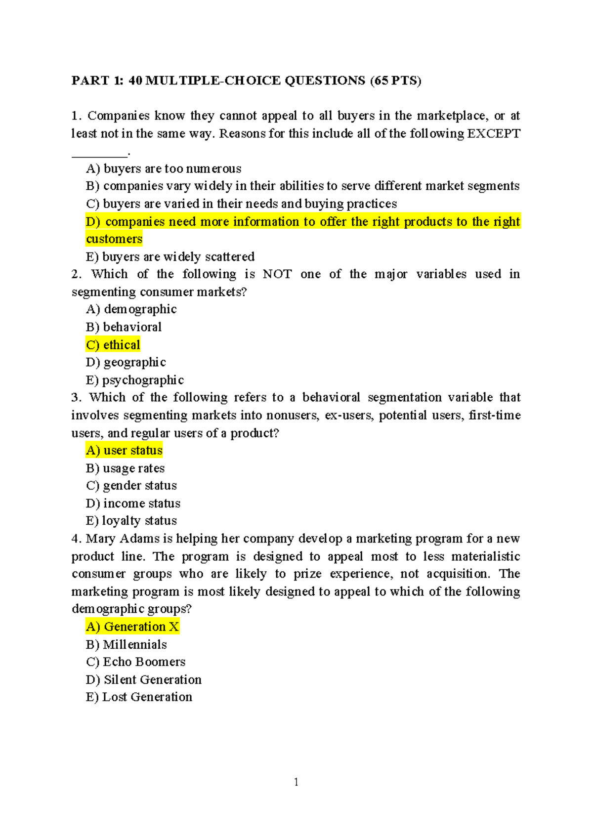 Midterm Exam 2024: Marketing Concepts and Case Study Analysis - Studocu