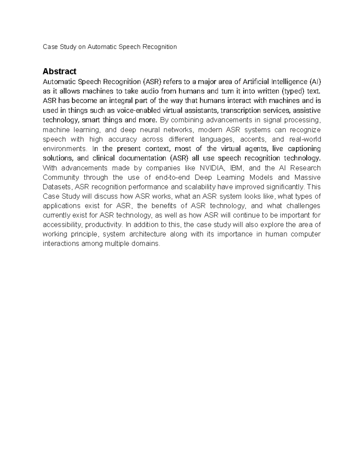 Case Study on Automatic Speech Recognition (ASR) Technology - Studocu