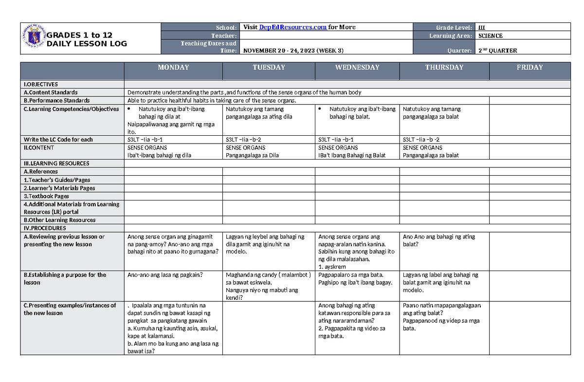 DLL Science 3 Q2 W3 - Dll - GRADES 1 to 12 DAILY LESSON LOG School ...