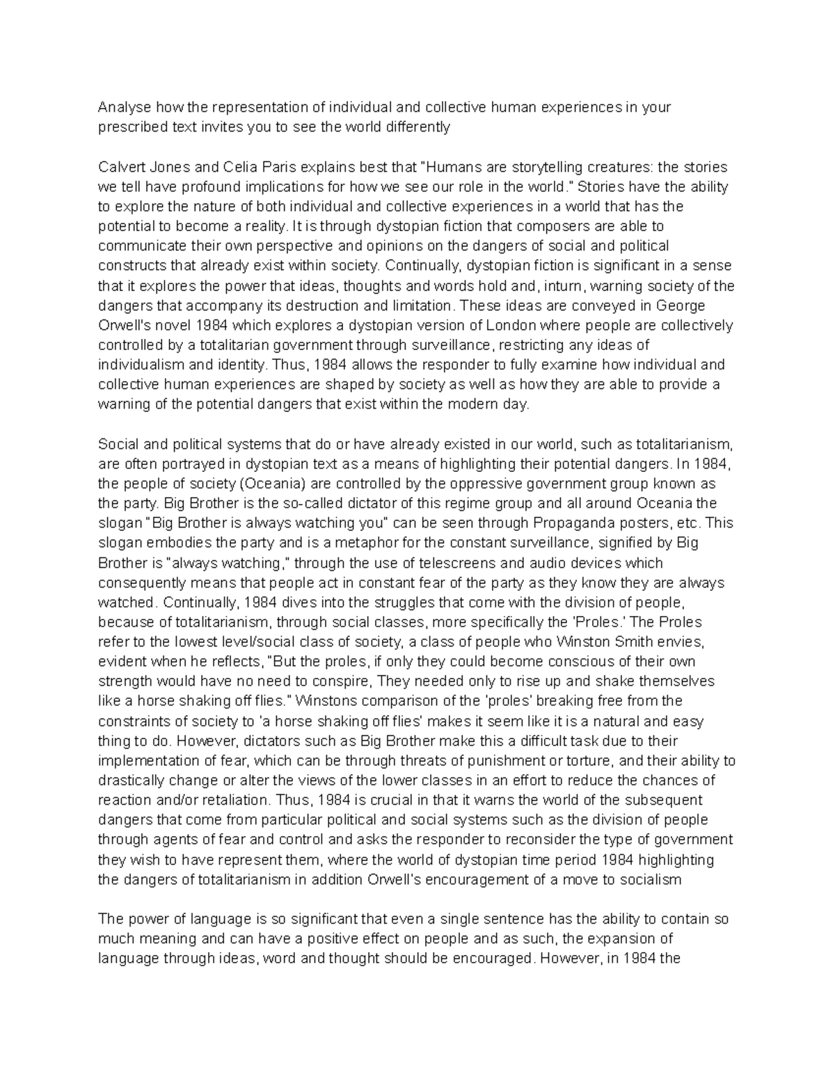 1984 Essay on human experiences - Analyse how the representation of ...