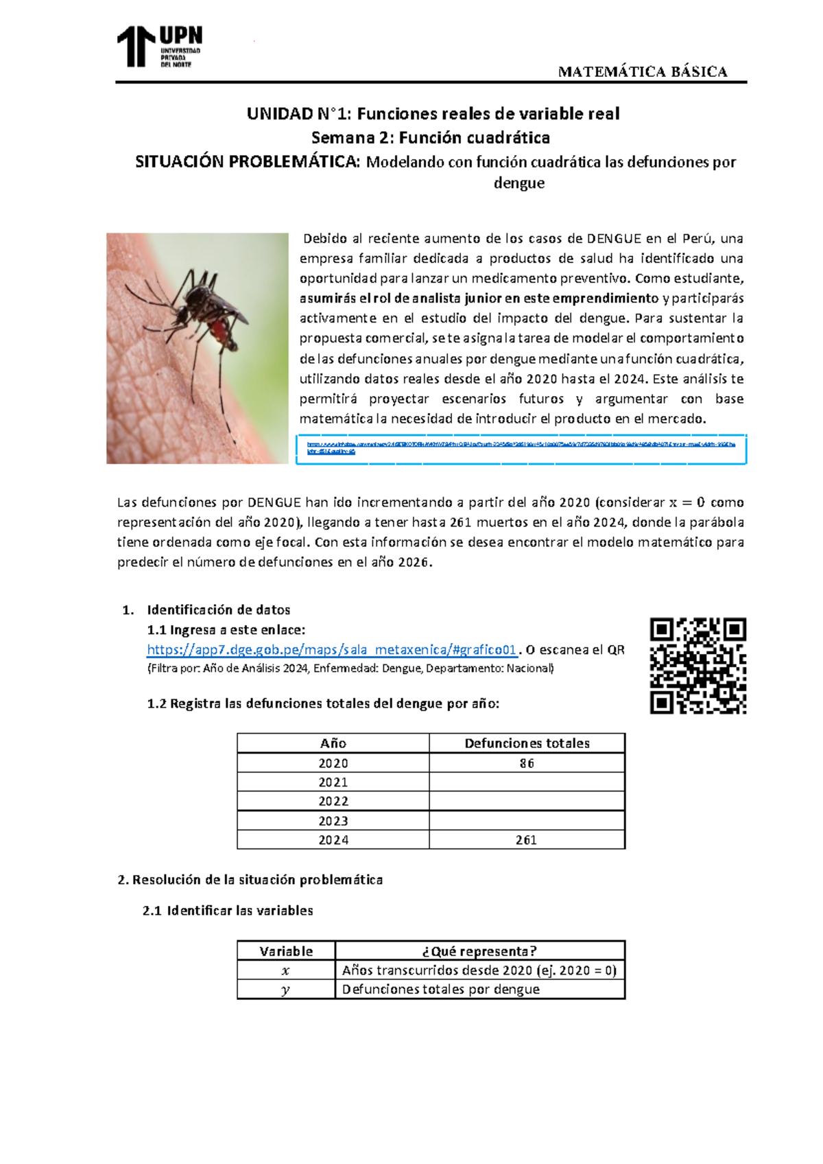 MATEMÁTICA BÁSICA UNIDAD 2: Modelado de Defunciones por Dengue - Document Preview