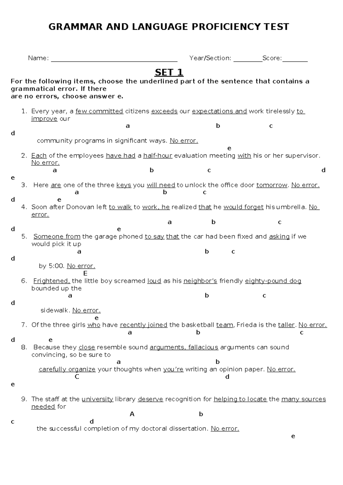 Grammar & Language Proficiency Test (GLPT) - Comprehensive Review - Studocu