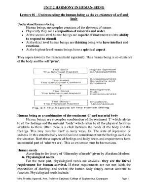 UNIT 4 UHV - HUMAN VALUES AND PROFESSIONAL ETHICS LECTURE NOTES UNIT ...
