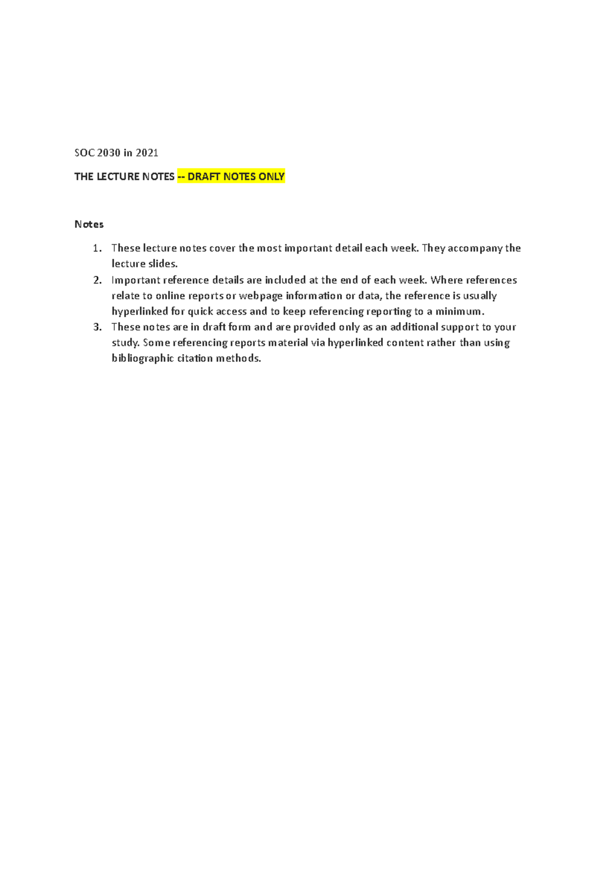 Unit Notes for 2021 - SOC 2030 in 2021 THE LECTURE NOTES - DRAFT NOTES ...