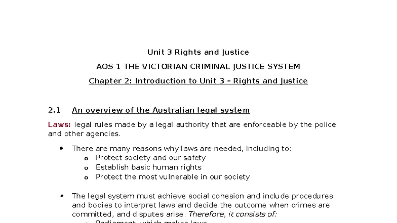 Unit 3 & 4 Legal Studies: Overview of the Victorian Criminal Justice ...