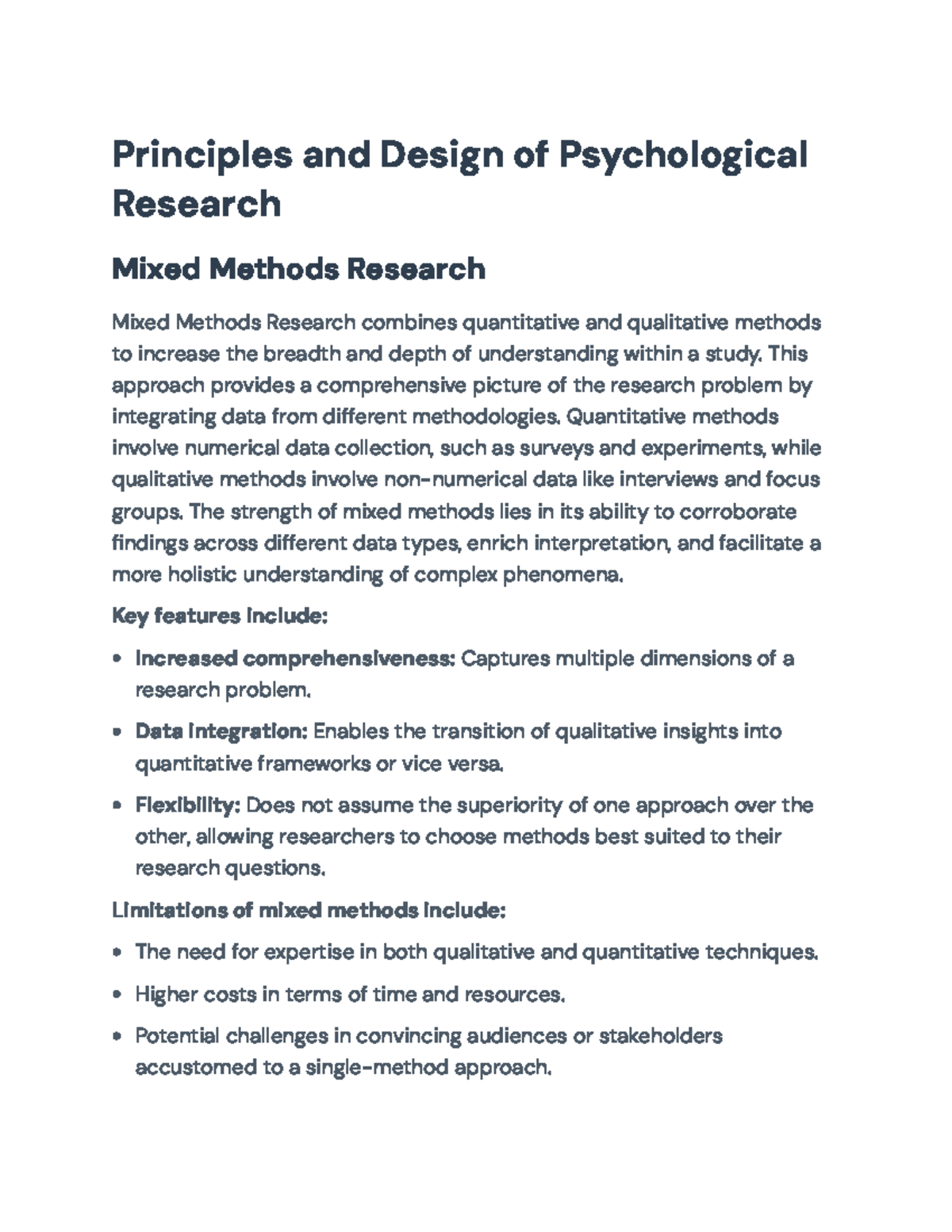 Principles and Designs of Mixed Methods Research in Psychology (PSY101 ...