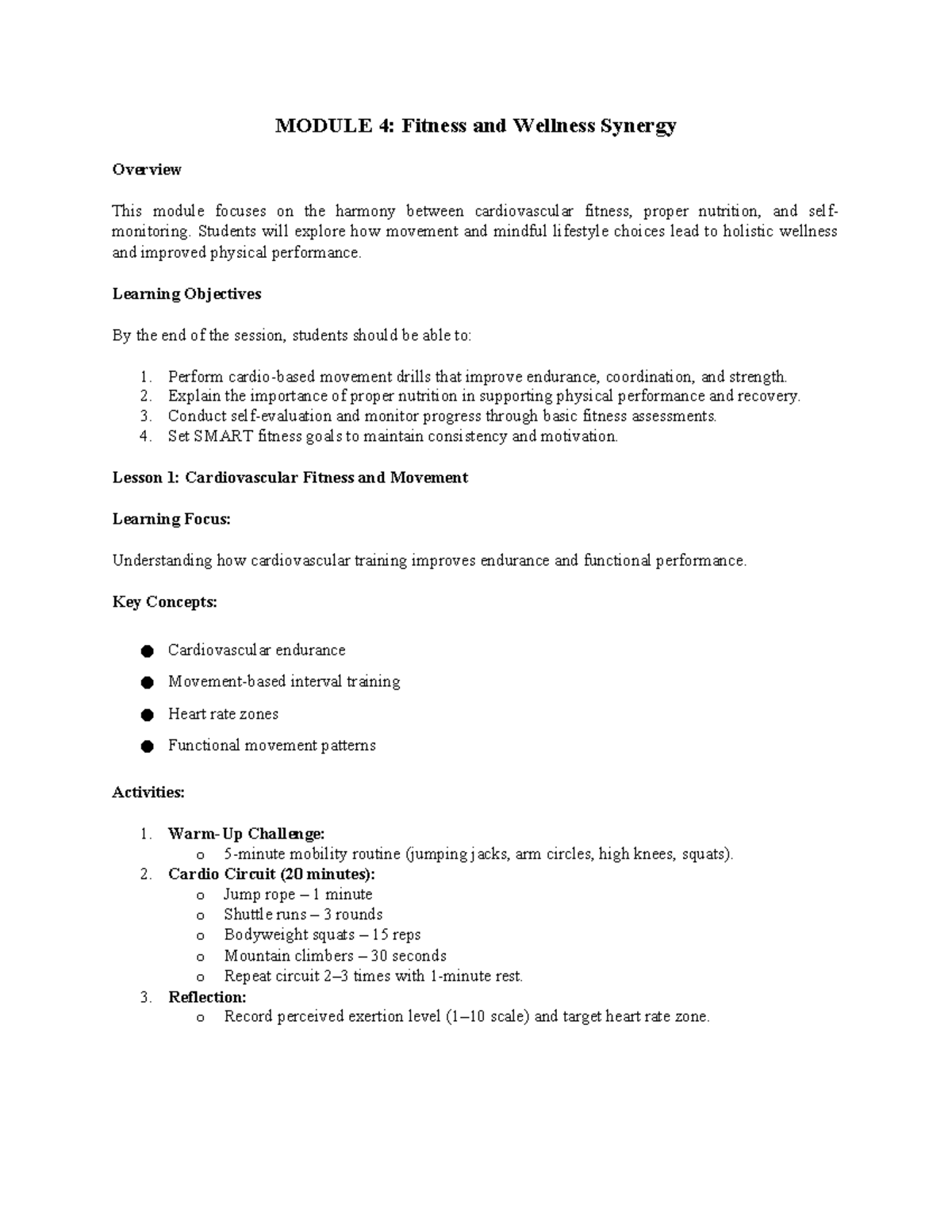 Module 4: Fitness & Wellness Synergy Overview and Key Concepts - Studocu