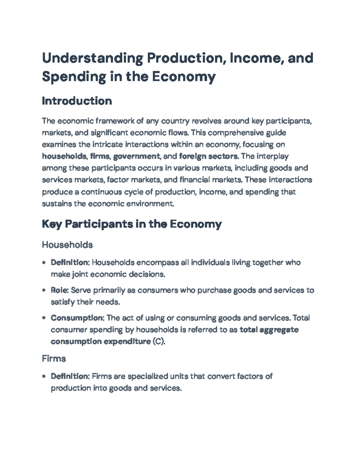 Understanding Economic Interactions: Production, Income, and Spending ...