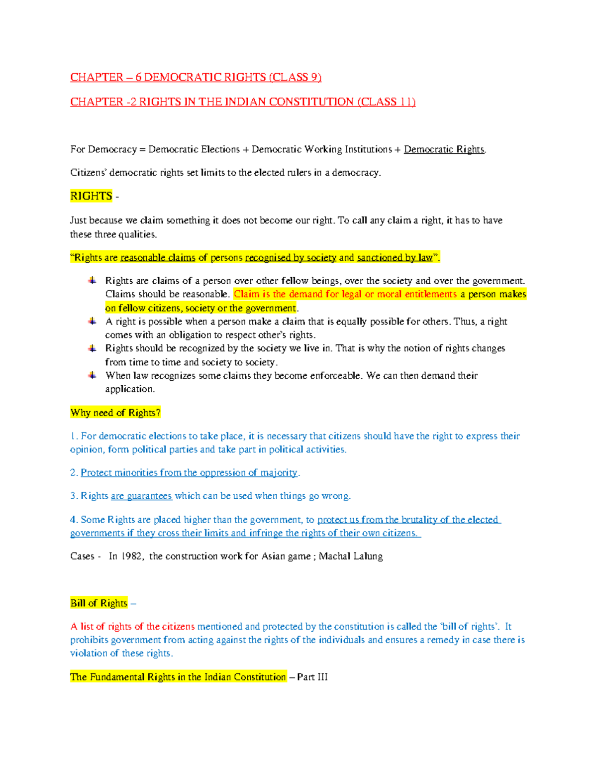 CHAPTER 6: DEMOCRATIC RIGHTS IN THE INDIAN CONSTITUTION (CLASS 9 & 11 ...