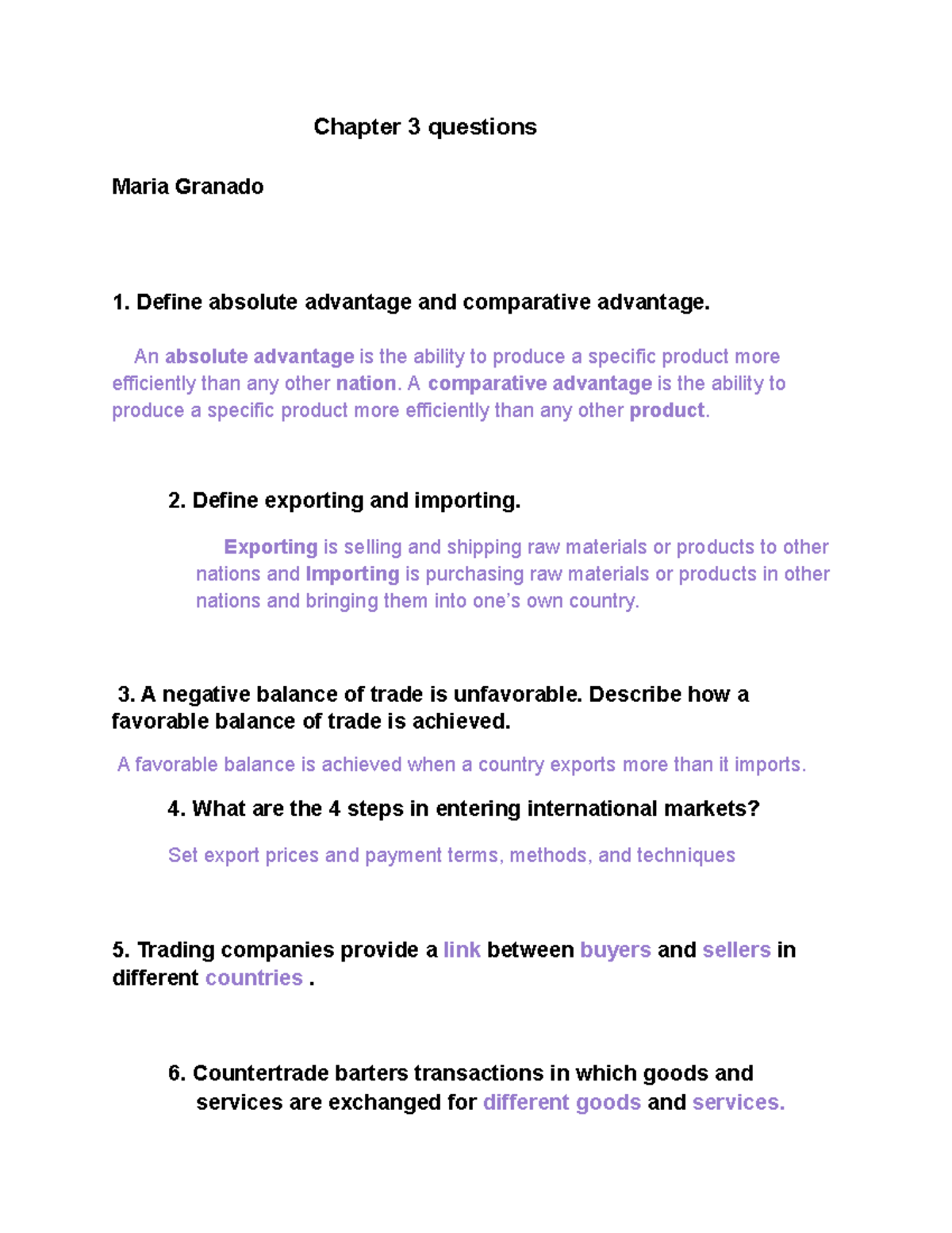 Chapter 3 questions - business - Chapter 3 questions Maria Granado 